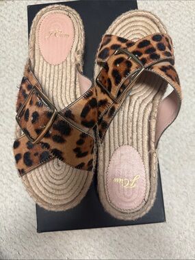 J. Crew Leopard Print Buckle Espadrille Slide Sandals - Brown/Tan